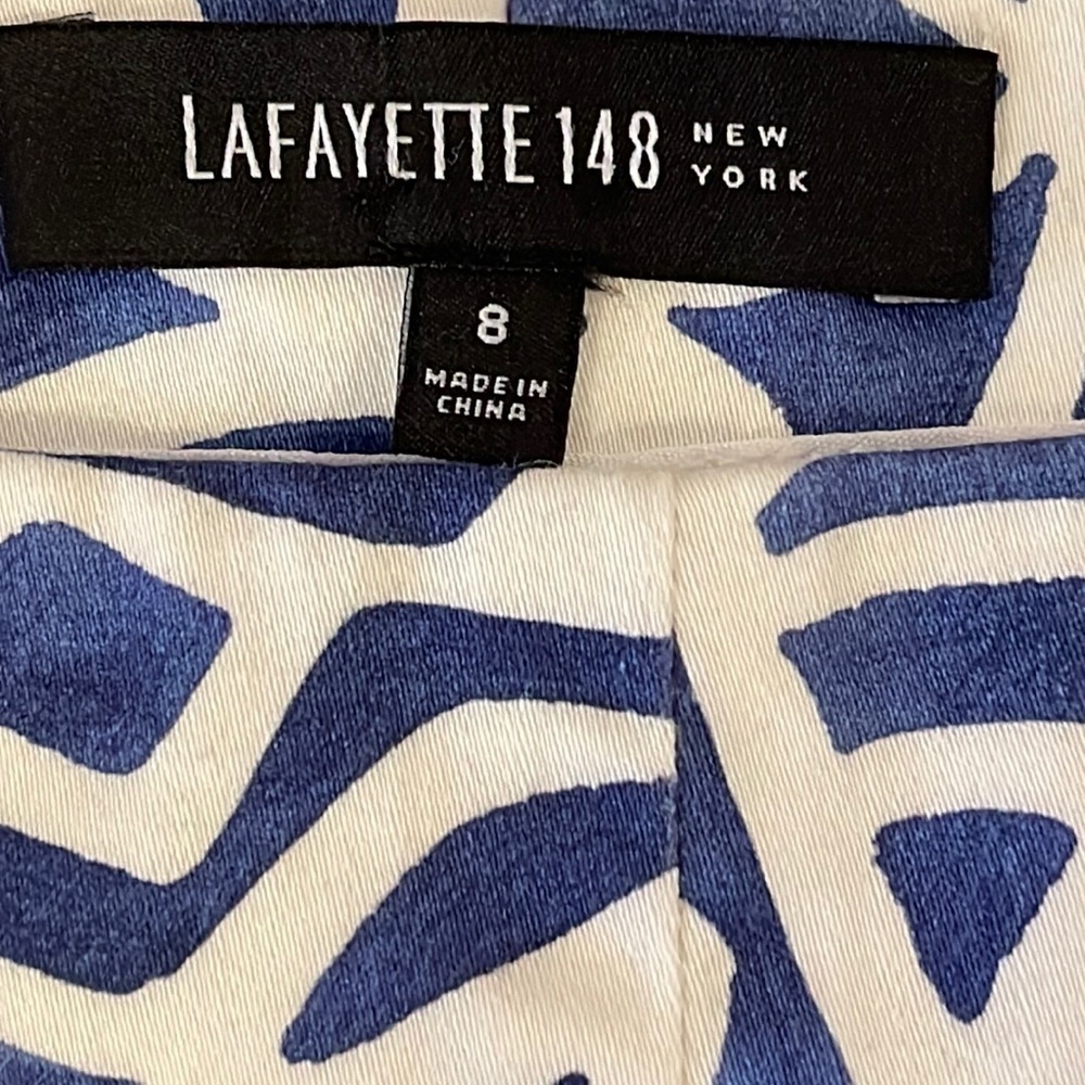 Lafayette NY 148 Blue & White High Waisted Cropped Pants Sz. 8 - Picture 9 of 14